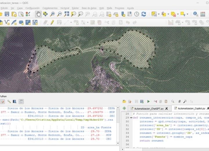 Figura 1. Scripts en Python que automatiza tareas en QGIS. Fuente. Cristina López