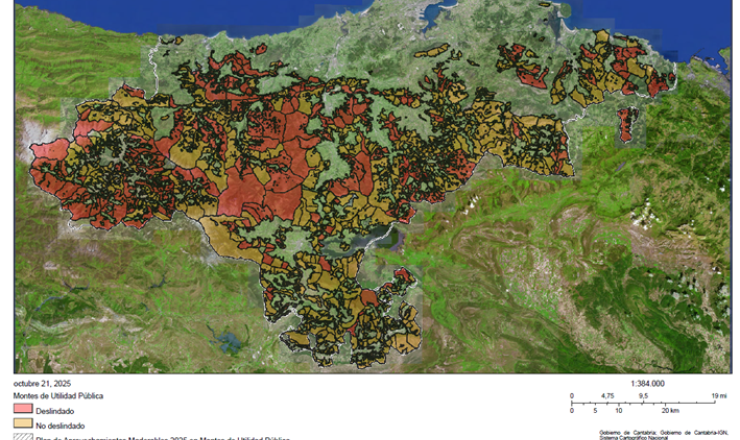 Figura 1. Plan de aprovechamientos maderables 2025 en M.U.P de Cantabria. Fuente. https://mapas.cantabria.es Gobierno de Cantabria. GeoPDF  